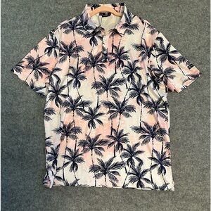 GreenSide Golf Mens Polo Sz XL Pink Navy Blue Palm Trees Sunny Sands